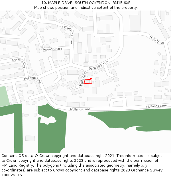 10, MAPLE DRIVE, SOUTH OCKENDON, RM15 6XE: Location map and indicative extent of plot