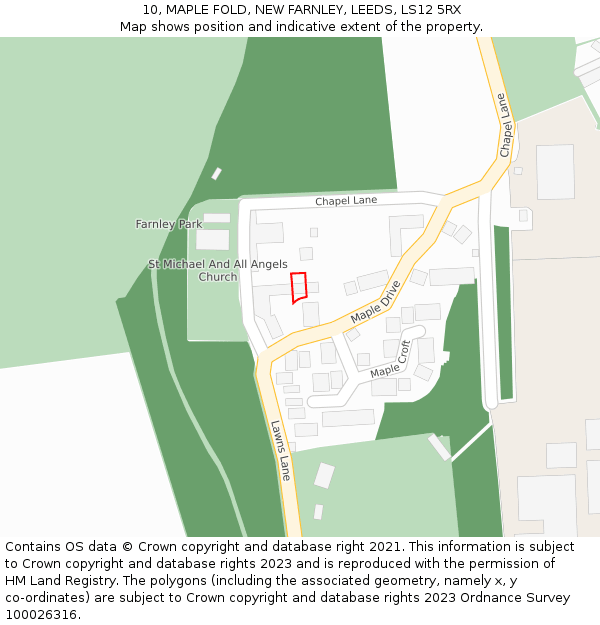 10, MAPLE FOLD, NEW FARNLEY, LEEDS, LS12 5RX: Location map and indicative extent of plot