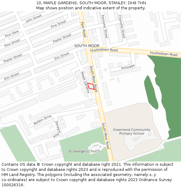 10, MAPLE GARDENS, SOUTH MOOR, STANLEY, DH9 7HN: Location map and indicative extent of plot
