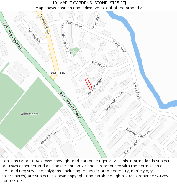 10, MAPLE GARDENS, STONE, ST15 0EJ: Location map and indicative extent of plot