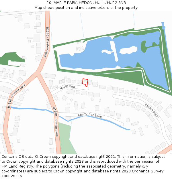 10, MAPLE PARK, HEDON, HULL, HU12 8NR: Location map and indicative extent of plot