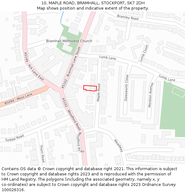 10, MAPLE ROAD, BRAMHALL, STOCKPORT, SK7 2DH: Location map and indicative extent of plot