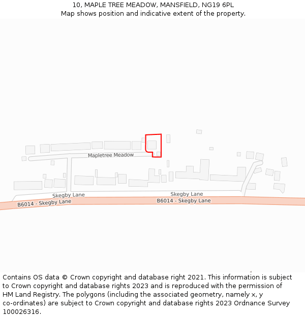 10, MAPLE TREE MEADOW, MANSFIELD, NG19 6PL: Location map and indicative extent of plot
