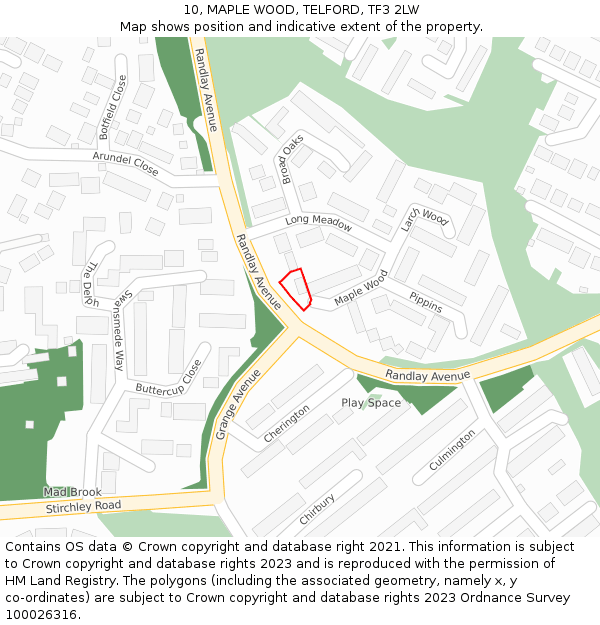 10, MAPLE WOOD, TELFORD, TF3 2LW: Location map and indicative extent of plot