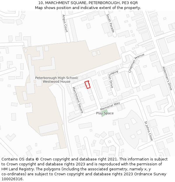 10, MARCHMENT SQUARE, PETERBOROUGH, PE3 6QR: Location map and indicative extent of plot