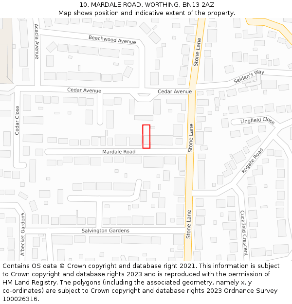 10, MARDALE ROAD, WORTHING, BN13 2AZ: Location map and indicative extent of plot