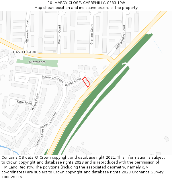 10, MARDY CLOSE, CAERPHILLY, CF83 1PW: Location map and indicative extent of plot