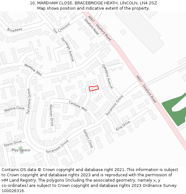 10, MAREHAM CLOSE, BRACEBRIDGE HEATH, LINCOLN, LN4 2SZ: Location map and indicative extent of plot