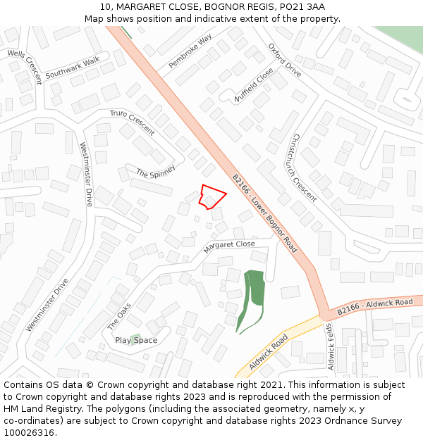 10, MARGARET CLOSE, BOGNOR REGIS, PO21 3AA: Location map and indicative extent of plot