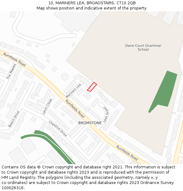 10, MARINERS LEA, BROADSTAIRS, CT10 2QB: Location map and indicative extent of plot
