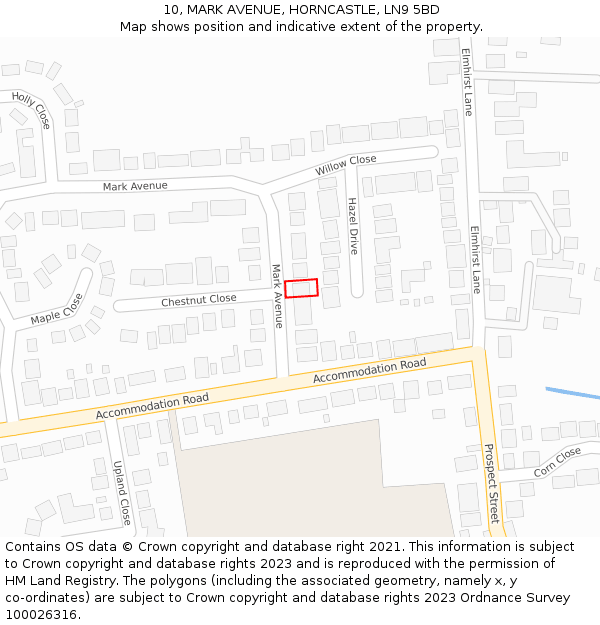 10, MARK AVENUE, HORNCASTLE, LN9 5BD: Location map and indicative extent of plot