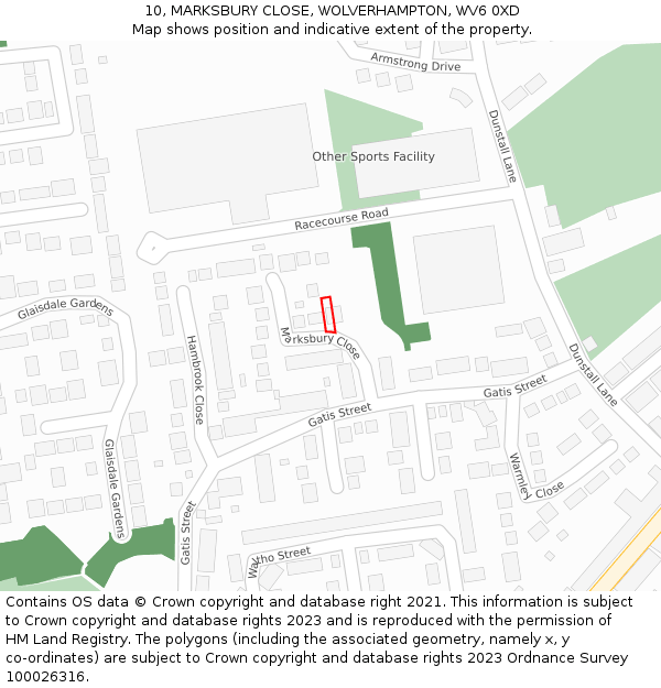 10, MARKSBURY CLOSE, WOLVERHAMPTON, WV6 0XD: Location map and indicative extent of plot