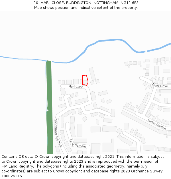 10, MARL CLOSE, RUDDINGTON, NOTTINGHAM, NG11 6RF: Location map and indicative extent of plot