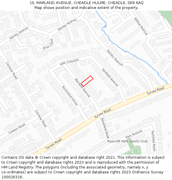 10, MARLAND AVENUE, CHEADLE HULME, CHEADLE, SK8 6AQ: Location map and indicative extent of plot