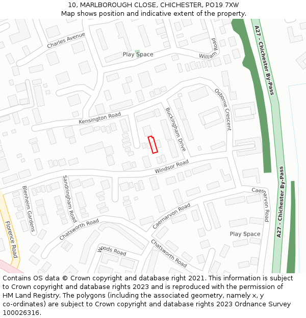 10, MARLBOROUGH CLOSE, CHICHESTER, PO19 7XW: Location map and indicative extent of plot