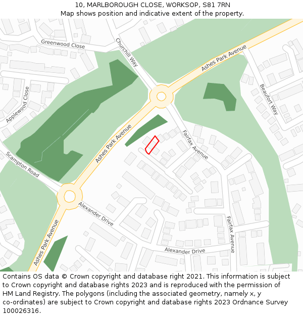 10, MARLBOROUGH CLOSE, WORKSOP, S81 7RN: Location map and indicative extent of plot