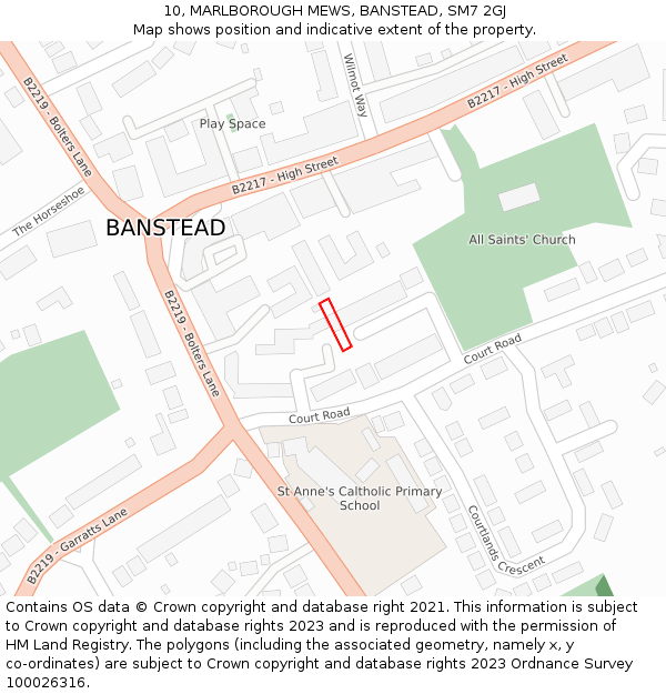 10, MARLBOROUGH MEWS, BANSTEAD, SM7 2GJ: Location map and indicative extent of plot