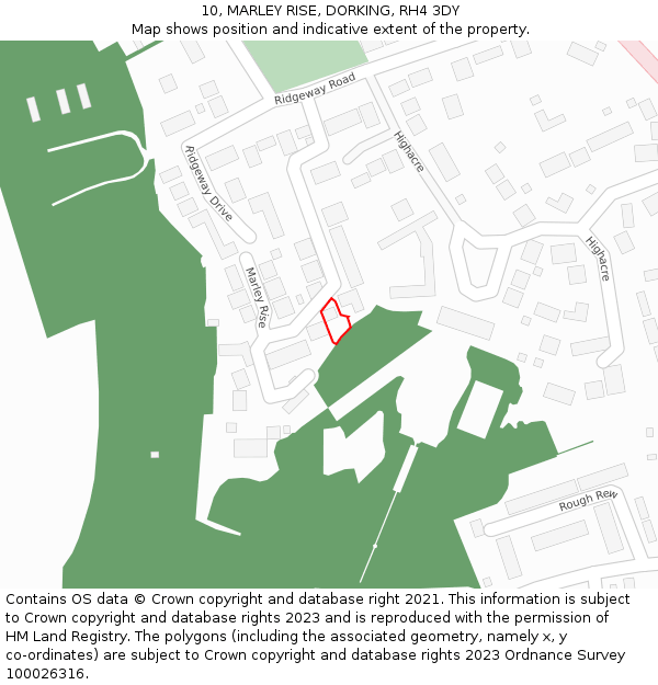 10, MARLEY RISE, DORKING, RH4 3DY: Location map and indicative extent of plot