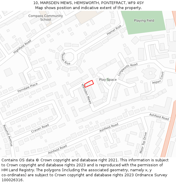 10, MARSDEN MEWS, HEMSWORTH, PONTEFRACT, WF9 4SY: Location map and indicative extent of plot