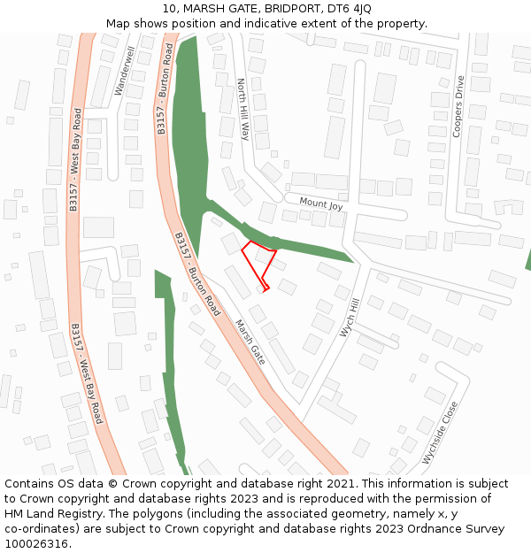 10, MARSH GATE, BRIDPORT, DT6 4JQ: Location map and indicative extent of plot