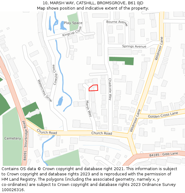 10, MARSH WAY, CATSHILL, BROMSGROVE, B61 0JD: Location map and indicative extent of plot