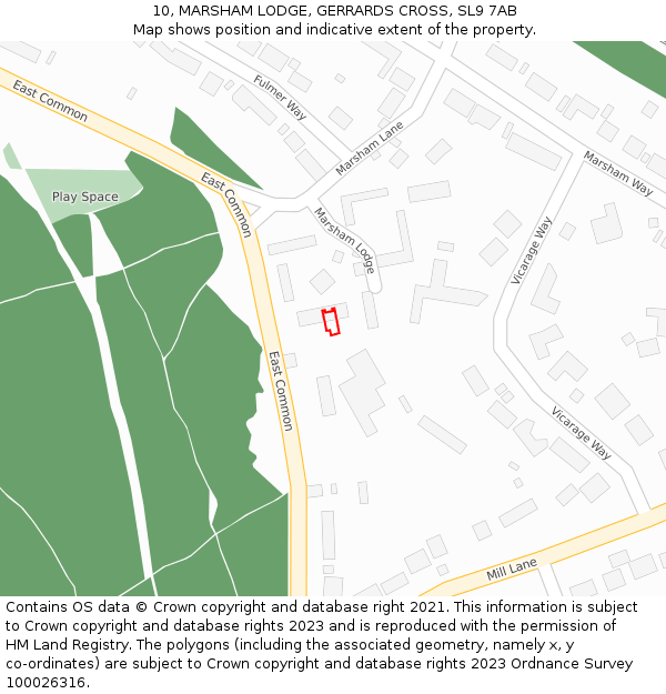 10, MARSHAM LODGE, GERRARDS CROSS, SL9 7AB: Location map and indicative extent of plot