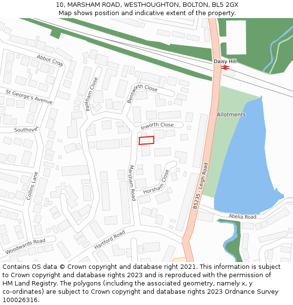 10, MARSHAM ROAD, WESTHOUGHTON, BOLTON, BL5 2GX: Location map and indicative extent of plot