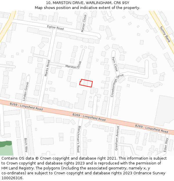 10, MARSTON DRIVE, WARLINGHAM, CR6 9SY: Location map and indicative extent of plot