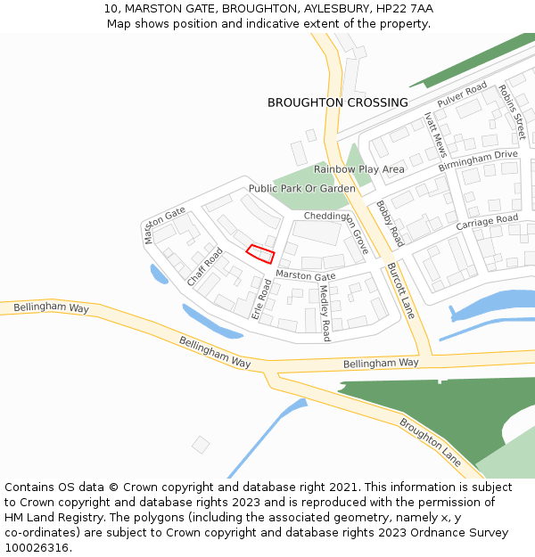 10, MARSTON GATE, BROUGHTON, AYLESBURY, HP22 7AA: Location map and indicative extent of plot