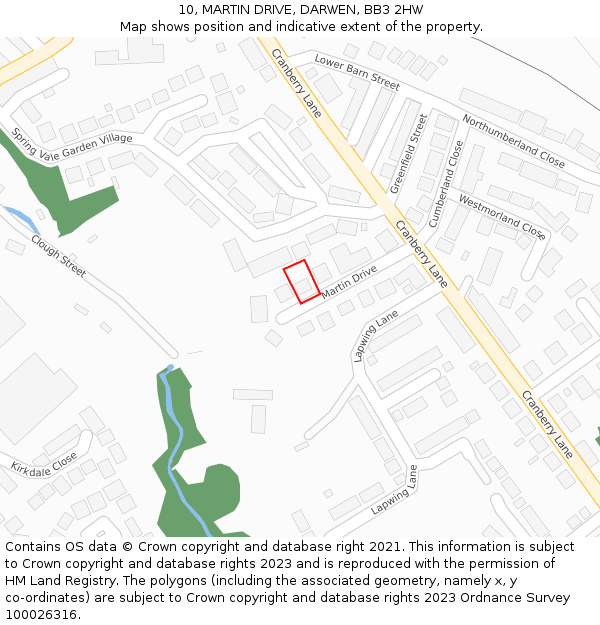 10, MARTIN DRIVE, DARWEN, BB3 2HW: Location map and indicative extent of plot