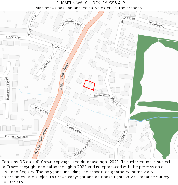 10, MARTIN WALK, HOCKLEY, SS5 4LP: Location map and indicative extent of plot