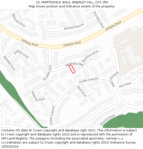 10, MARTINDALE WALK, BRIERLEY HILL, DY5 2RX: Location map and indicative extent of plot