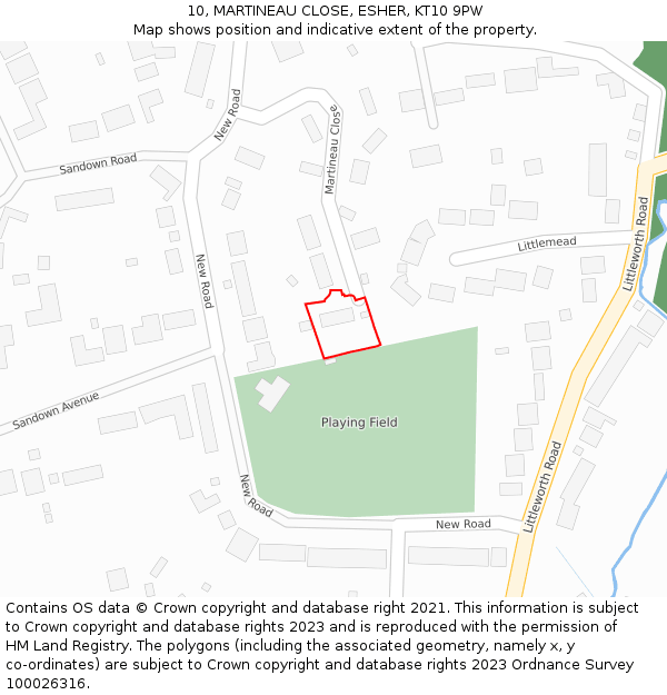 10, MARTINEAU CLOSE, ESHER, KT10 9PW: Location map and indicative extent of plot