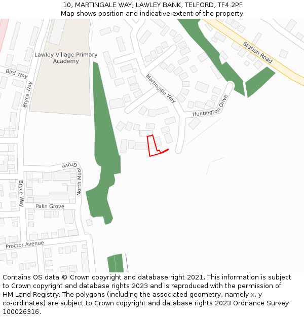 10, MARTINGALE WAY, LAWLEY BANK, TELFORD, TF4 2PF: Location map and indicative extent of plot