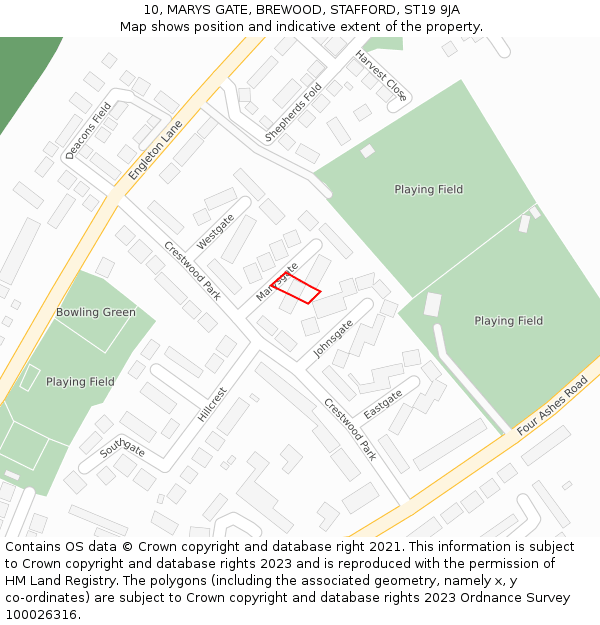 10, MARYS GATE, BREWOOD, STAFFORD, ST19 9JA: Location map and indicative extent of plot