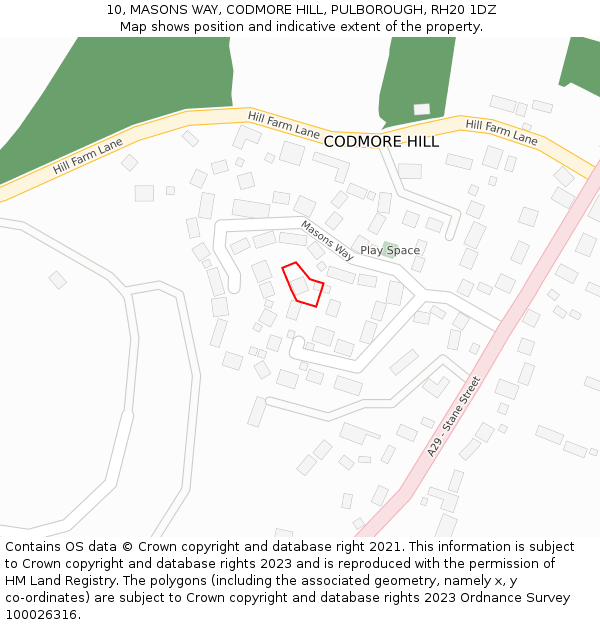 10, MASONS WAY, CODMORE HILL, PULBOROUGH, RH20 1DZ: Location map and indicative extent of plot