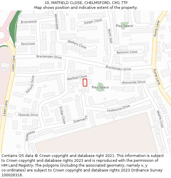 10, MATFIELD CLOSE, CHELMSFORD, CM1 7TP: Location map and indicative extent of plot