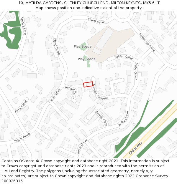 10, MATILDA GARDENS, SHENLEY CHURCH END, MILTON KEYNES, MK5 6HT: Location map and indicative extent of plot