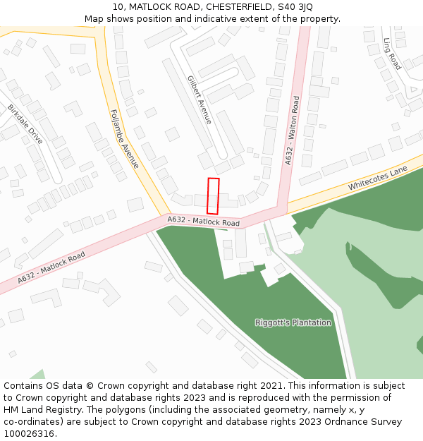 10, MATLOCK ROAD, CHESTERFIELD, S40 3JQ: Location map and indicative extent of plot