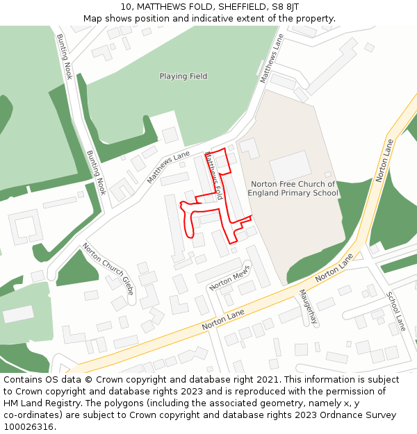 10, MATTHEWS FOLD, SHEFFIELD, S8 8JT: Location map and indicative extent of plot