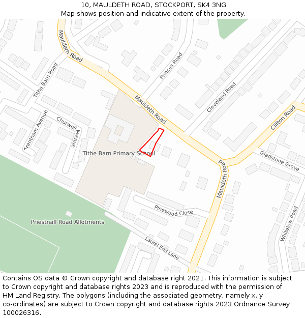 10, MAULDETH ROAD, STOCKPORT, SK4 3NG: Location map and indicative extent of plot