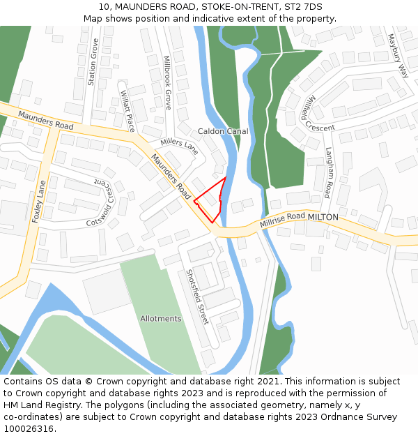 10, MAUNDERS ROAD, STOKE-ON-TRENT, ST2 7DS: Location map and indicative extent of plot