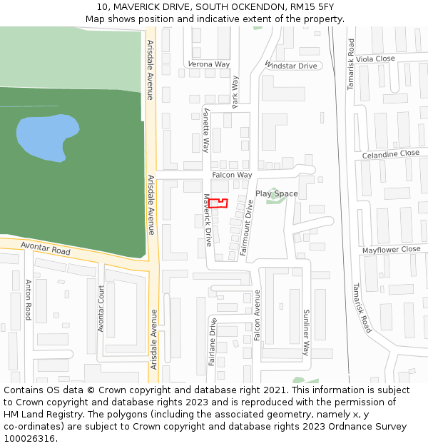 10, MAVERICK DRIVE, SOUTH OCKENDON, RM15 5FY: Location map and indicative extent of plot
