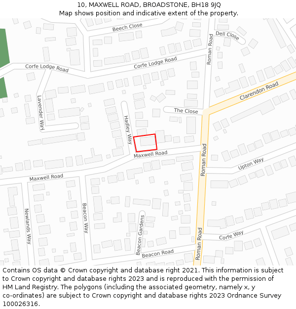 10, MAXWELL ROAD, BROADSTONE, BH18 9JQ: Location map and indicative extent of plot