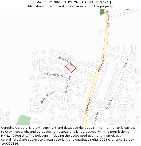 10, MAYBERRY DRIVE, SILKSTONE, BARNSLEY, S75 4LJ: Location map and indicative extent of plot