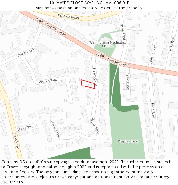 10, MAYES CLOSE, WARLINGHAM, CR6 9LB: Location map and indicative extent of plot