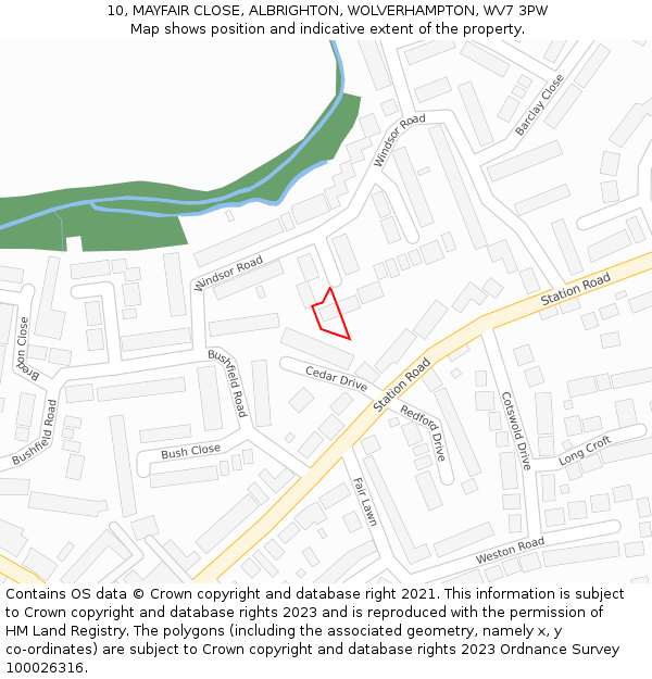 10, MAYFAIR CLOSE, ALBRIGHTON, WOLVERHAMPTON, WV7 3PW: Location map and indicative extent of plot