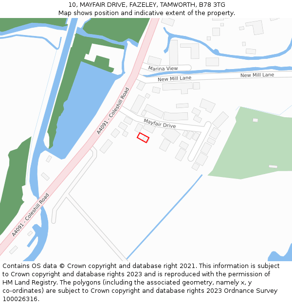 10, MAYFAIR DRIVE, FAZELEY, TAMWORTH, B78 3TG: Location map and indicative extent of plot