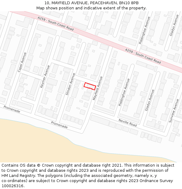 10, MAYFIELD AVENUE, PEACEHAVEN, BN10 8PB: Location map and indicative extent of plot