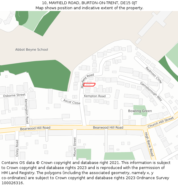 10, MAYFIELD ROAD, BURTON-ON-TRENT, DE15 0JT: Location map and indicative extent of plot